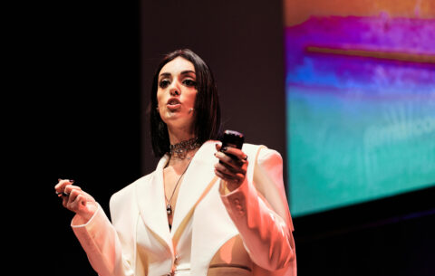 Bianca Cefalo speaking at a conference